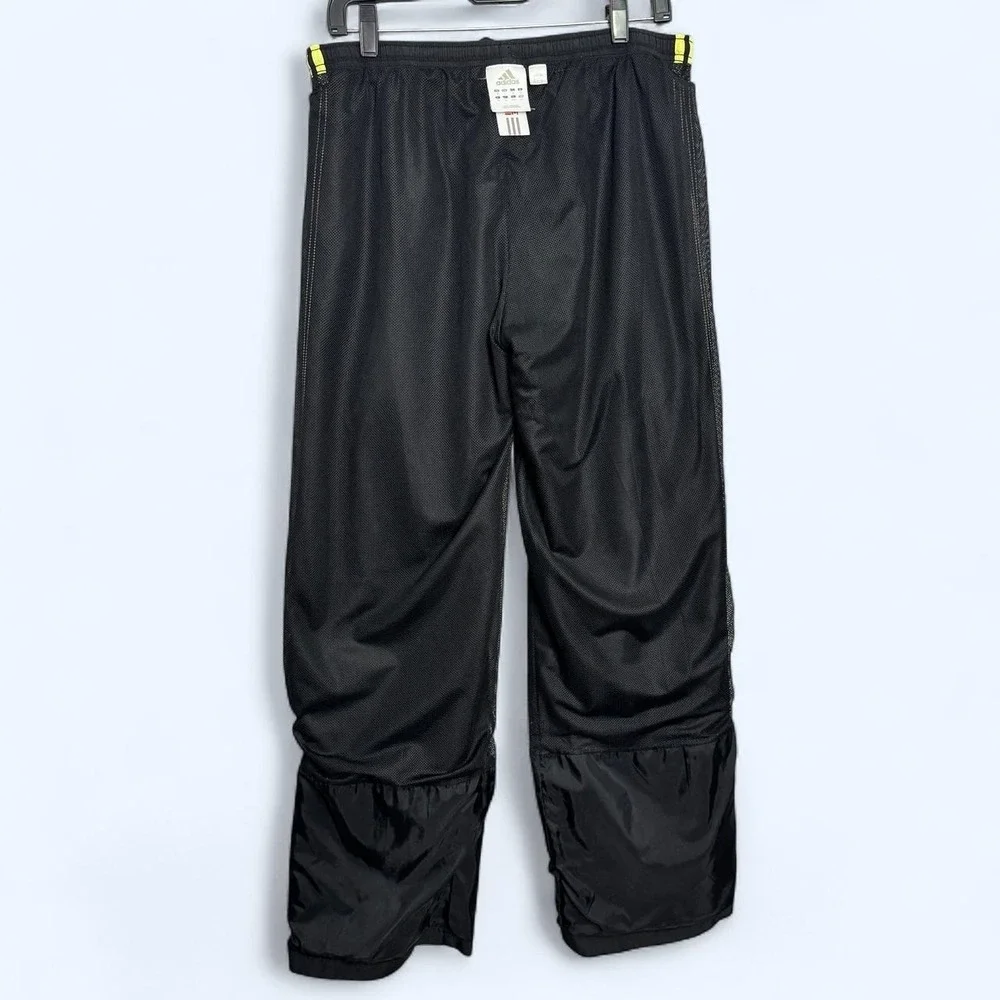 Vintage 2007 Adidas Men's L Black Yellow 3-Stripe Track Pants Y2K Windbreaker